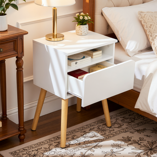 Sunvega Modern 2-Piece Bedside Table with Drawers and Shelves for Bedroom