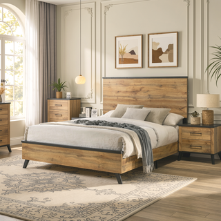 Sunvega Mid-Century Modern 6-Drawer Dresser with Rustic Pine Finish