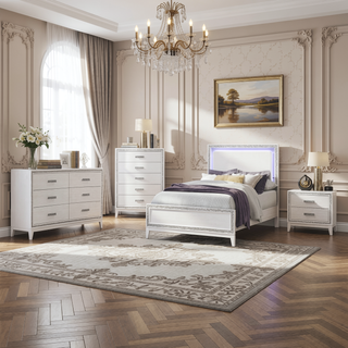 Sunvega White Finish Transitional Glam Nightstand with Spacious 2-Drawer Storage