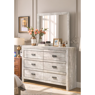 Sunvega Contemporary Dresser with Six Storage Drawers and Metal Hand Pull
