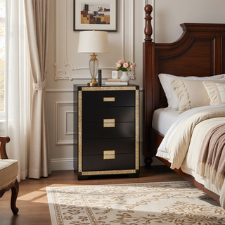 Sunvega Lively Black and Gold Nightstand with Glitter Detail and Spacious Drawers