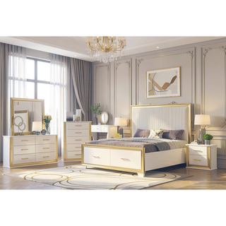 Sunvega Contemporary Gold Finish Nightstand with Two Drawers and LED Lights