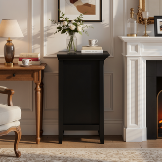 Sunvega Black Solid Wood Nightstand with Two Drawers for Bedroom