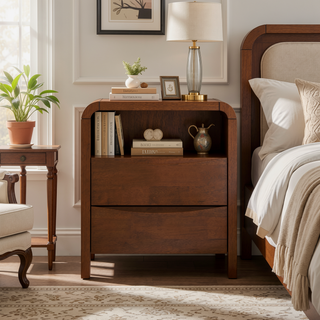 Sunvega Mid Century Modern Solid Wood 2-Drawer Nightstand For Bedroom
