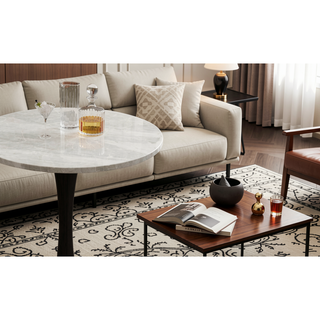 Sunvega Round White Pedestal Side Table with Marble Effect Top for Living Room