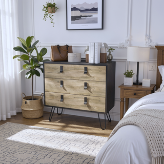 Sunvega Black Macadamia Modern Dresser with Three Drawers and Metal Handles