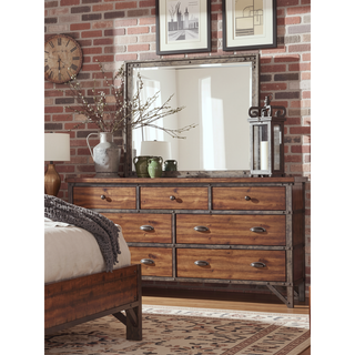 Sunvega 7-Drawer Dresser in Rustic Brown and Gunmetal Finish Wooden Furniture