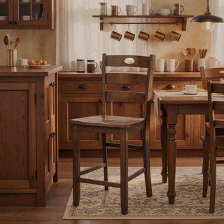Sunvega Walnut Finish Transitional Dining Table Set with Square Table and Slat Back Chairs