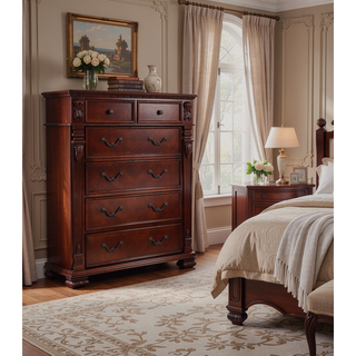 Sunvega Cherry Wood Night Stand with Two Smooth Ball Bearing Drawers
