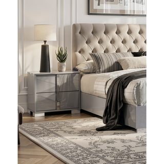 Sunvega Light Taupe Modern Nightstand with Chrome Legs and Vertical Handles for Bedroom
