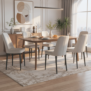 Sunvega Modern PU Leather Dining Chairs with Thick Soft Cushions and Black Metal Legs