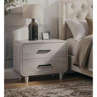 Sunvega Contemporary Antique White Nightstand with Two Drawers and Rounded Edges