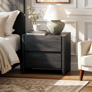Sunvega Modern Oak Nightstand with Two Spacious Drawers for Bedroom