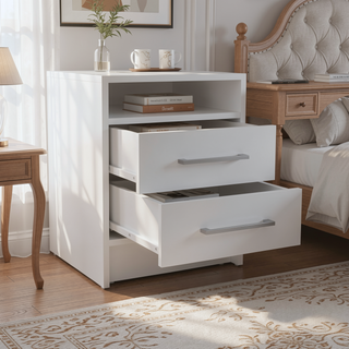 Sunvega Smokey Oak and White Finish Nightstand with Two Drawers and Open Shelf