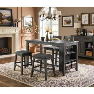 Sunvega Modern Counter Height Dining Table with Storage Shelves for Kitchen Breakfast