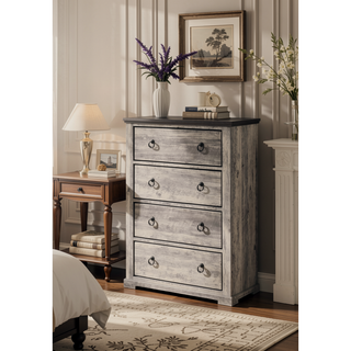 Sunvega Contemporary Rustic Gray Two-Tone Finish Nightstand with Two Drawers and Metal Knobs
