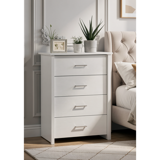 Sunvega White 4-Drawer Chest with Silver Metal Handles and Smooth-Gliding Tracks