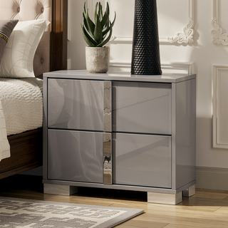 Sunvega Contemporary White Nightstand with Chrome Legs and Handles for Bedroom