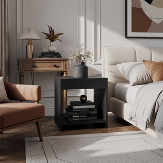Sunvega Minimalistic Nightstand with Open Shelf for Small Spaces