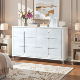 Sunvega White Upholstery Dresser with Textured Drawer Fronts and Spacious Drawers