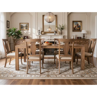 Sunvega Elm Veneer Modern Dining Table with Leaf for 6 Seats and Rounded Sides