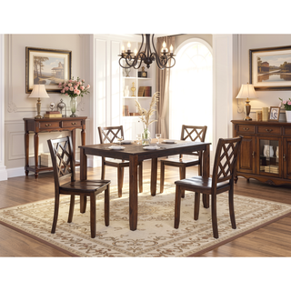 Sunvega Transitional Dark Cherry Dining Table Set with Diamond Back Chairs