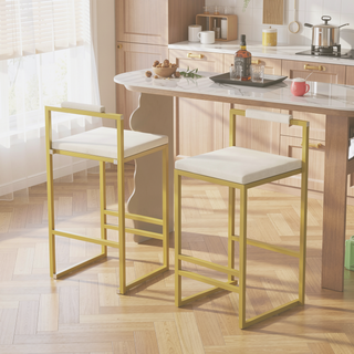 Sunvega Upholstered Velvet Bar Stools Set of 2 with Slim Metal Legs for Kitchen Counter