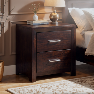 Sunvega Dark Gray Finish Nightstand with Chrome Tone Handles for Bedroom
