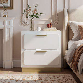 Sunvega Modern Black Nightstand with Two Drawers and Gold Accents