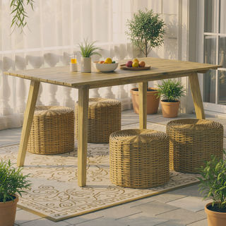 Sunvega Light Teak Solid Acacia Wood Outdoor Dining Table Seats 6