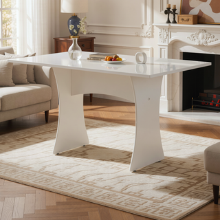 Sunvega Mid-Century Modern Dining Table with Curved Silhouette for 6