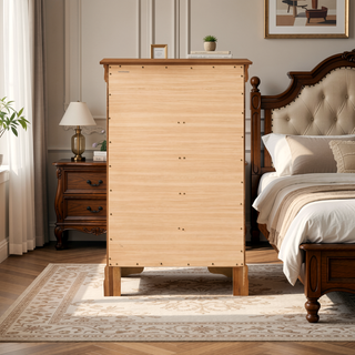 Sunvega Traditional Oak Bedroom Chest With Carved Bases and Curved Mouldings