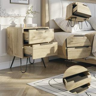 Sunvega Light Oak Nightstand with Two Drawers for Efficient Bedroom Storage