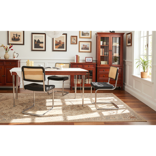Sunvega Modern Mid Century Velvet Rattan Dining Chairs with Chrome Legs Set of 2