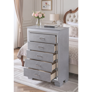 Sunvega Modern LED Nightstand with Beveled Mirror Accents and Chrome Finish Hardware