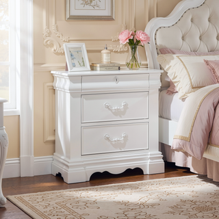 Sunvega White 3-Drawer Nightstand with Hidden Storage and Felt Lined Top Drawer