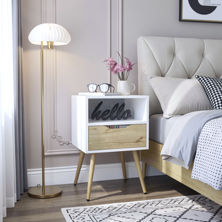 Sunvega Smokey Oak and White Finish Nightstand with Open Shelf and Drawer