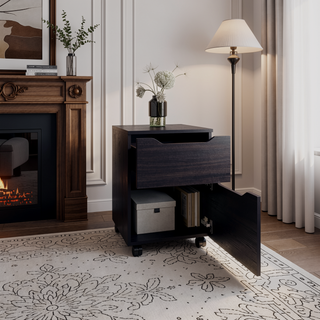Sunvega Ethan Open Shelves Nightstand With Door For Bedroom Storage In Black