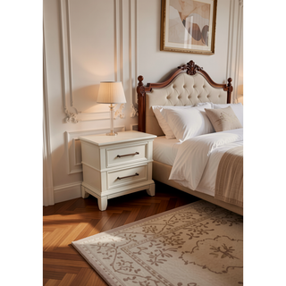 Sunvega Contemporary Gray Nightstand with Pewter Bar Pulls and Crown Molding Details