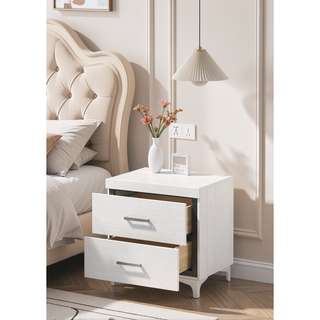 Sunvega White Finish Wood Nightstand with Dovetail Drawer and Metal Glide
