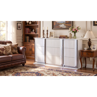 Sunvega White LED Dresser with Diamond Side Accents and Velvet Lined Drawers