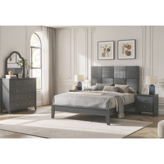 Sunvega Contemporary Gray Gun Metal Finish Two Drawer Nightstand with Round Handle Pull
