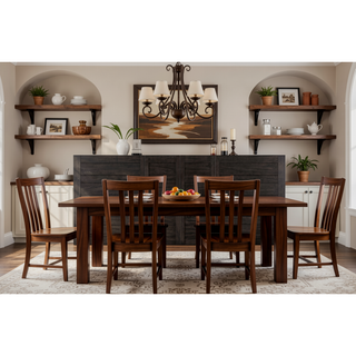 Sunvega Dark Brown Mango Wood Plank Effect Counter Table with Double Pedestal Base