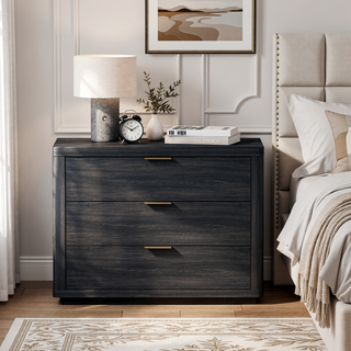 Sunvega Modern Charcoal Gray Nightstand with 3 Full Extension Drawers