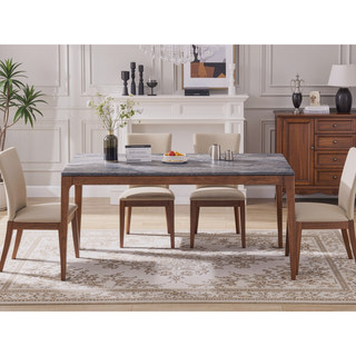 Sunvega Engineered Stone Top and Walnut Finish Dining Table for Family Meals