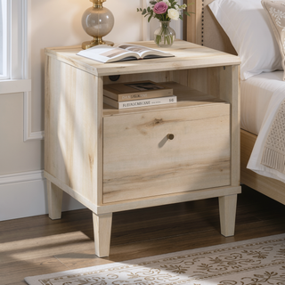Sunvega Brown Finish Night Stand with Spacious Top and Open Shelf