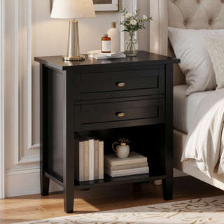 Sunvega Transitional Solid Wood Nightstand with Two Drawers and Lower Shelf