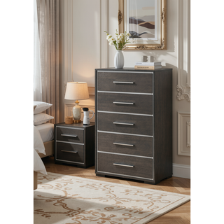 Sunvega Contemporary Dark Gray Nightstand with Two Drawers and Chrome Accents