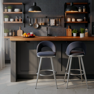 Sunvega 30 Inch Swivel Bar Stool with Gray Faux Leather and Brushed Stainless Steel
