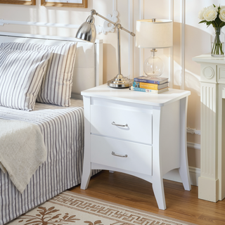 Sunvega Sturdy Wooden Nightstand with Two Safety Stop Drawers for Bedroom